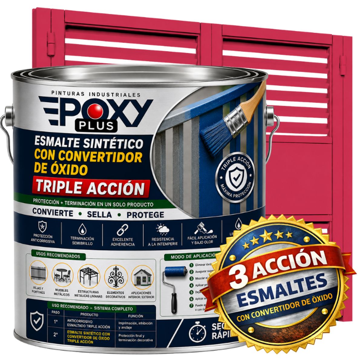 EPOXY - ESMALTE SINTETICO - CONVERTIDOR OXIDO -  GALÓN -  ROJO FRESA