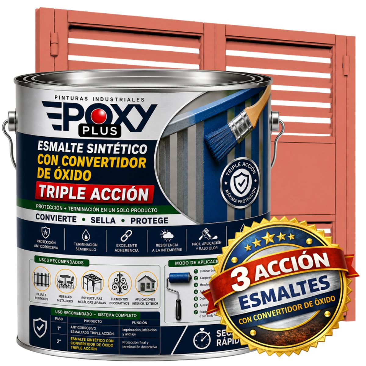 EPOXY - ESMALTE SINTETICO - CONVERTIDOR OXIDO -  GALÓN -  ROJO SALMÓN