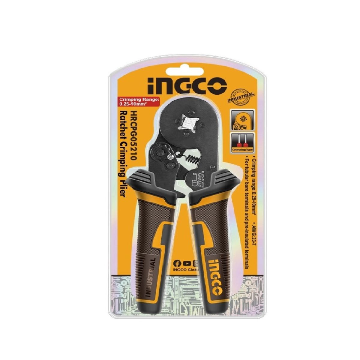 INGCO - Crimpadora Terminales Industrial 0,25-10Mm² 160Mm/6" Ingco