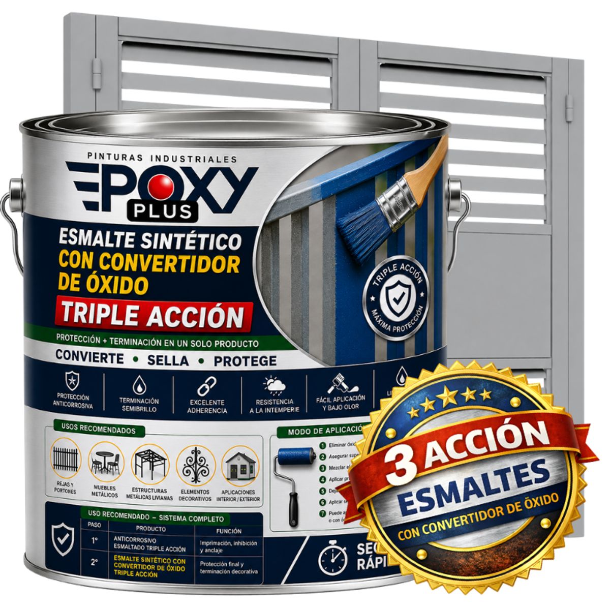 EPOXY - ESMALTE SINTETICO - CONVERTIDOR OXIDO -  GALÓN -  GRIS VENTANA
