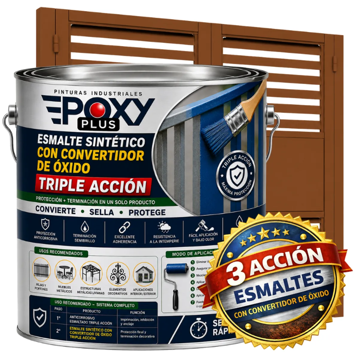 EPOXY - ESMALTE SINTETICO - CONVERTIDOR OXIDO -  GALÓN -  MARRÓN BARRO