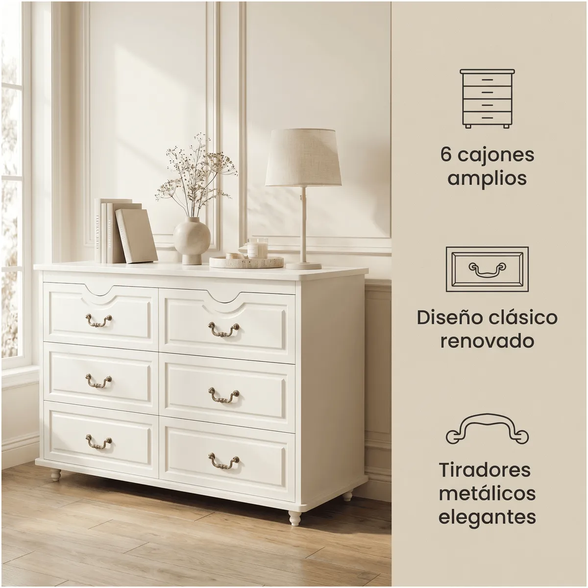 HOMER DESIGN - Comoda Cajonera Gabriela Elegante Estilo France 120x40x78cm