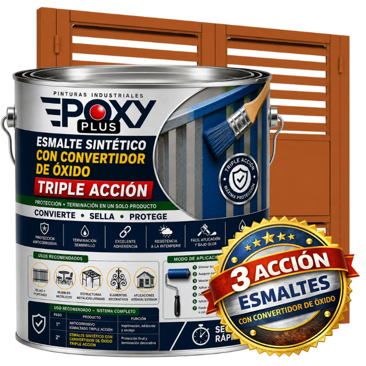 EPOXY - ESMALTE SINTETICO - CONVERTIDOR OXIDO -  GALÓN -  MARRÓN NARANJA