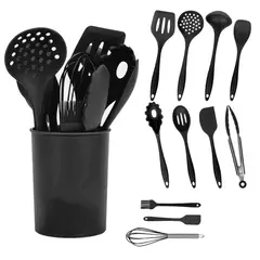 GENERICO - Set 12pcs Utensilios De Cocina De Silicona Antiadherentes Color Negro BELUG