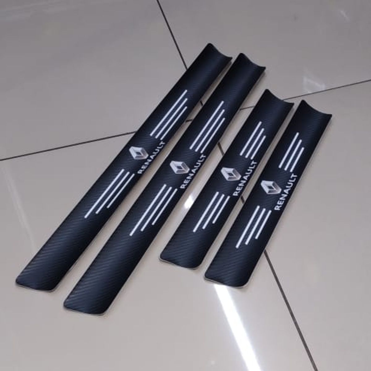 GENERICO - X4 Cubre socalo pisaderas pegatina de fibra de carbono en eco cuero para perfil de puertas renault