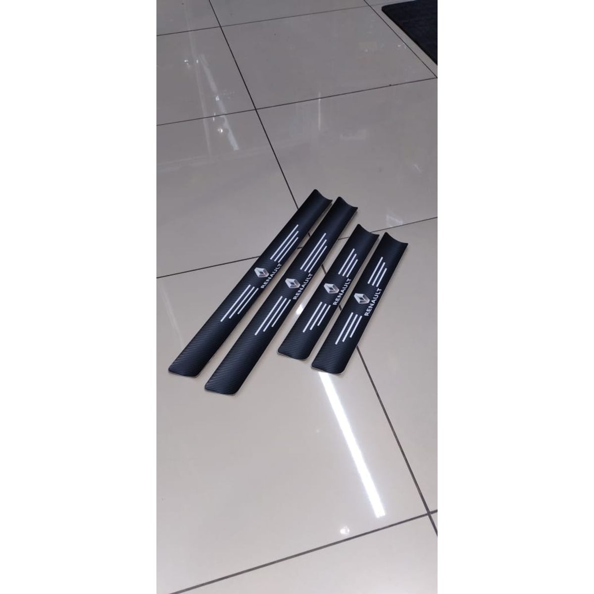 GENERICO - X4 Cubre socalo pisaderas pegatina de fibra de carbono en eco cuero para perfil de puertas renault