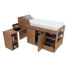 TECNOMOBILI - Cama multifuncional escritorio 1 plaza almendra
