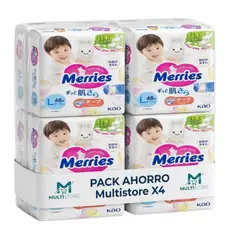 MERRIES - Pack X4 Pañales Talla L 9-14 Kg Ahorro Y Cuidado