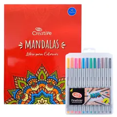 ADIX - Libro De Mandalas + 12 Lápices Fineliner 0.4 Mm Colores