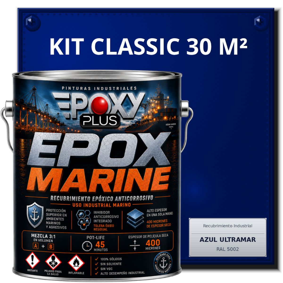 EPOXY - PINTURA EPÓXICA CONVERTIDOR ÓXIDO - GRADO MARINO EPOX MARINE - KIT CLASSIC 30 M² - AZUL ULTRAMAR