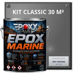 EPOXY - PINTURA EPÓXICA CONVERTIDOR ÓXIDO - GRADO MARINO EPOX MARINE - KIT CLASSIC 30 M² - GRIS VENTANA