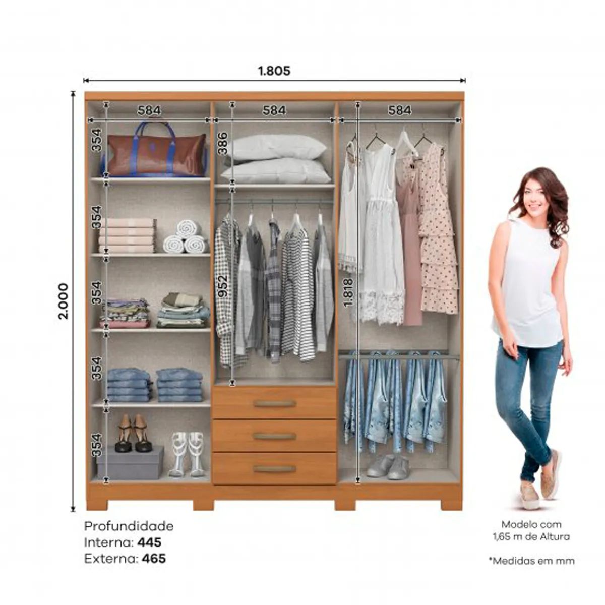GENERICO - Closet 6 puertas + 3 Cajones cinamomo Henn