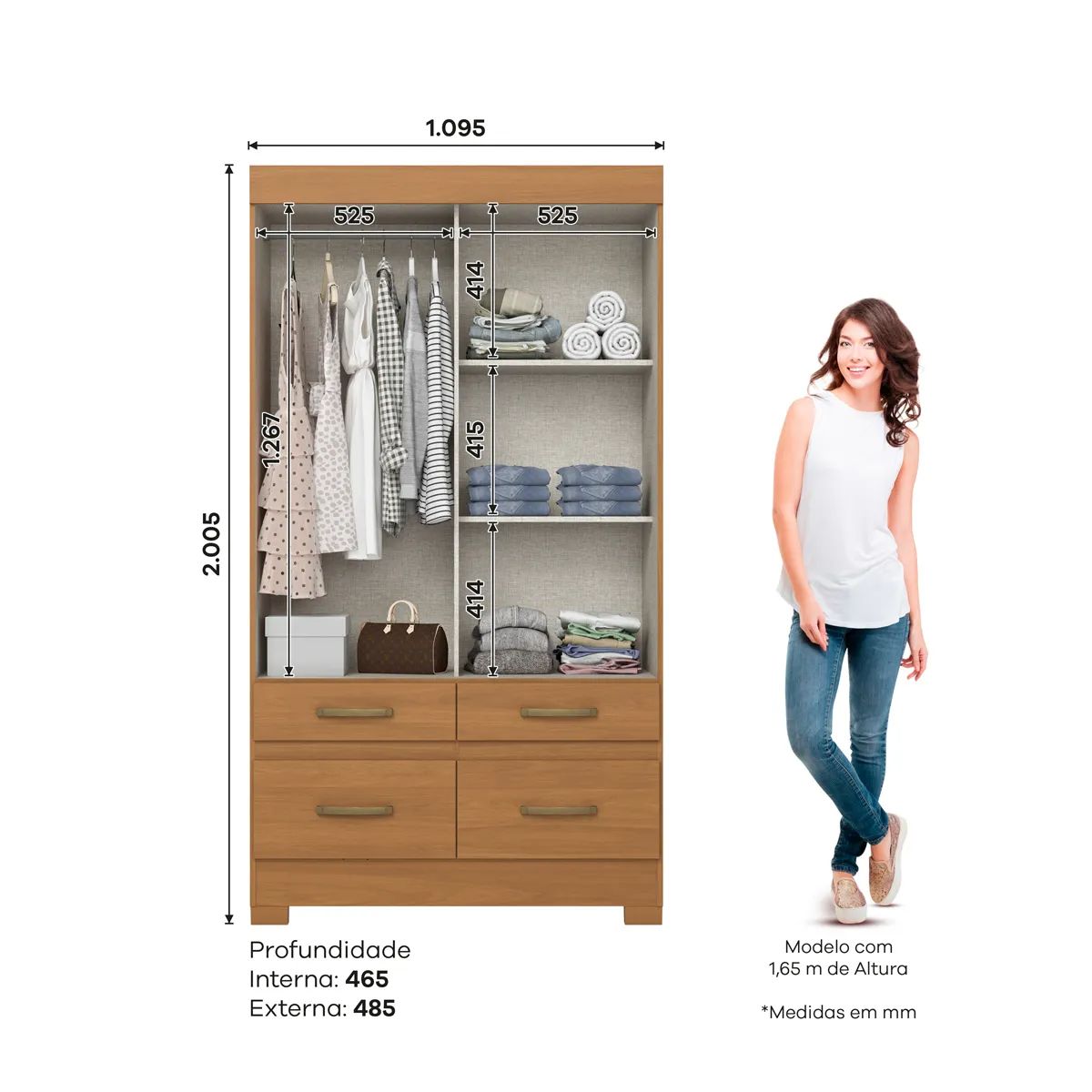 GENERICO - Closet 6 puertas + 3 Cajones cinamomo Henn