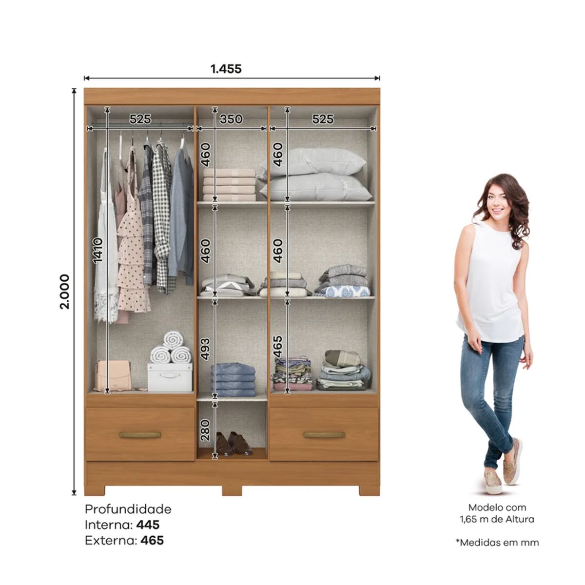 GENERICO - Closet 6 puertas + 3 Cajones cinamomo Henn