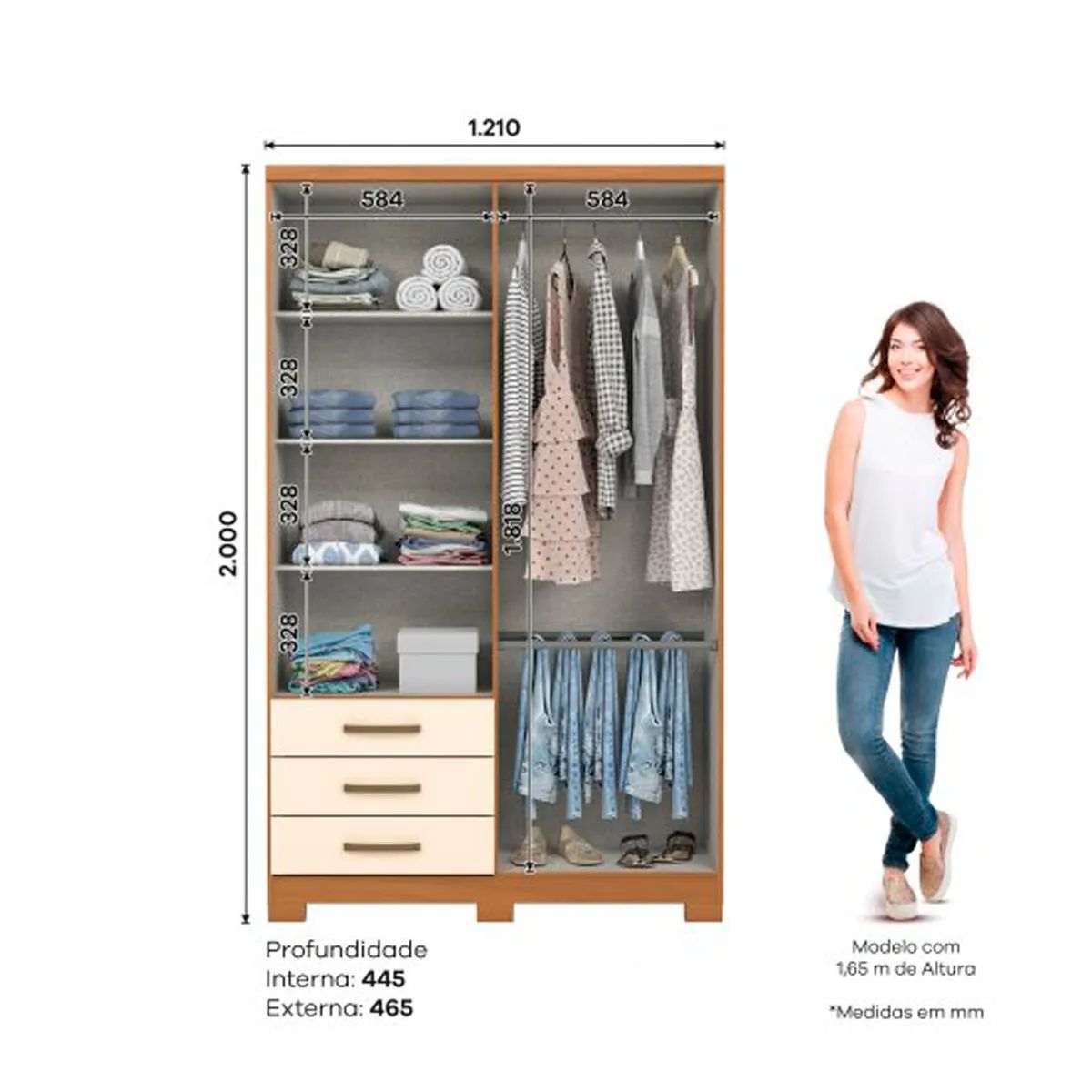 GENERICO - Closet 6 puertas + 3 Cajones cinamomo Henn