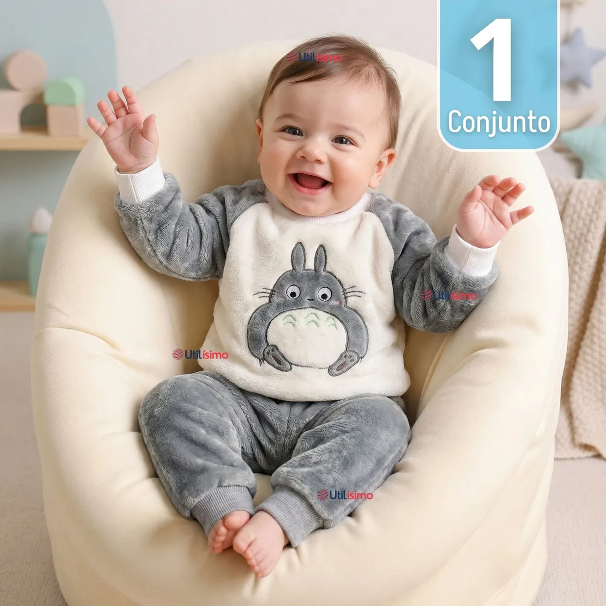 JUMP KIDS - Conjunto Buzo Polerón Frizado 2 Piezas Niño Bebe Corderito Liso White Bunny