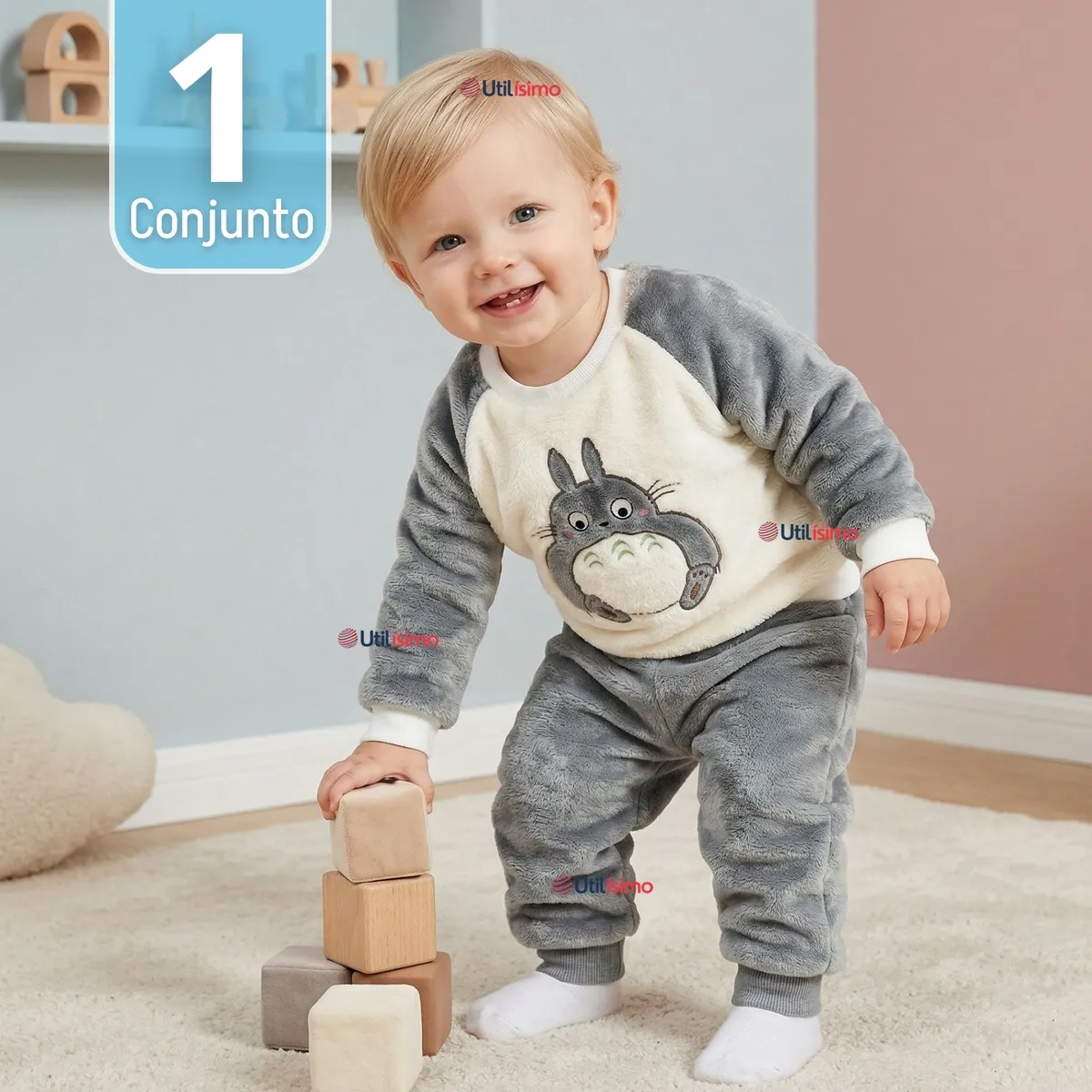 JUMP KIDS - Conjunto Buzo Polerón Frizado 2 Piezas Niño Bebe Corderito Liso White Bunny