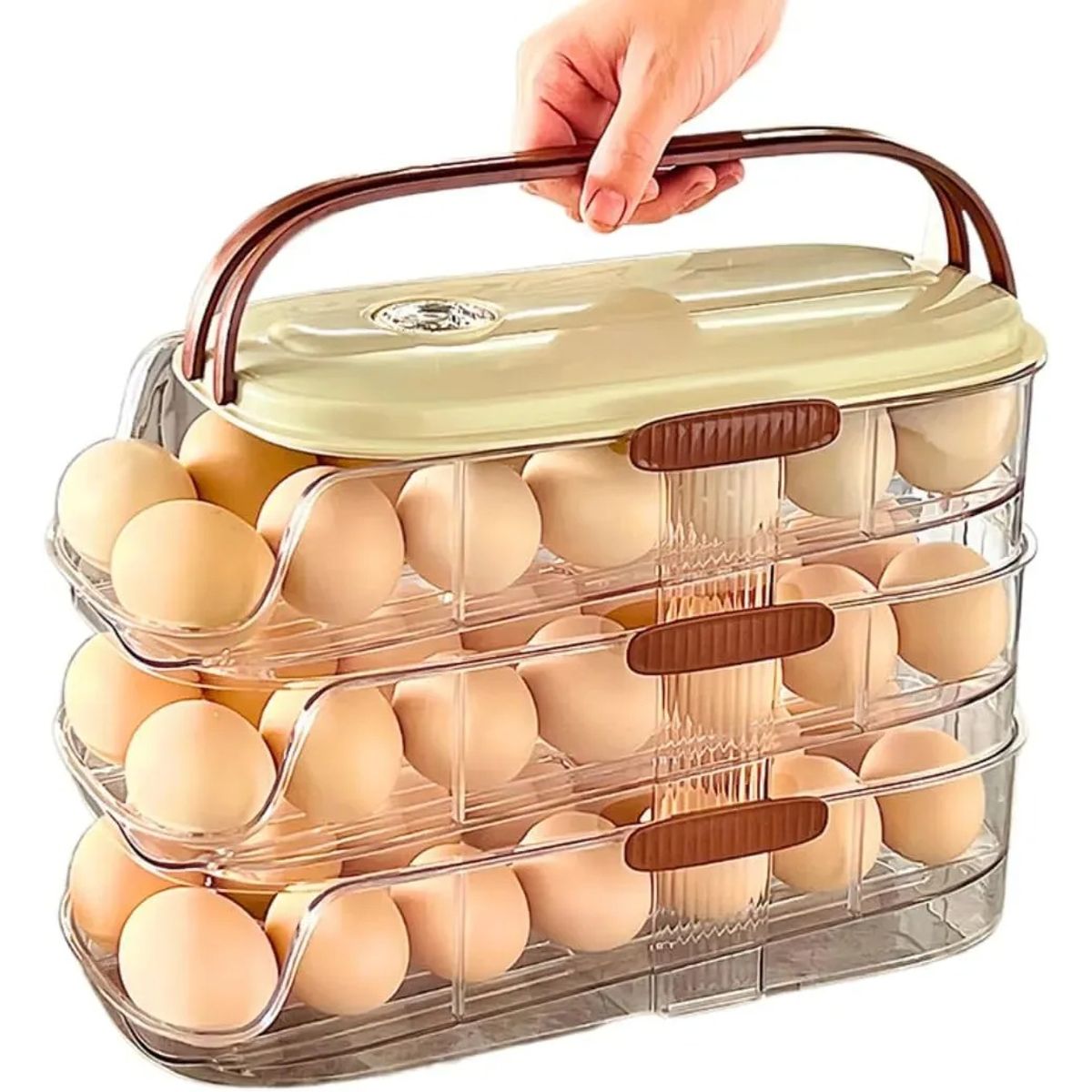 EVERSO - Organizador de Huevos 3 Niveles 36 Unidades con Tapa y Asa