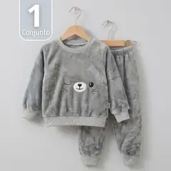 JUMP KIDS - Conjunto Buzo Polerón Frizado 2 Piezas Niño Bebe Corderito Liso Gris