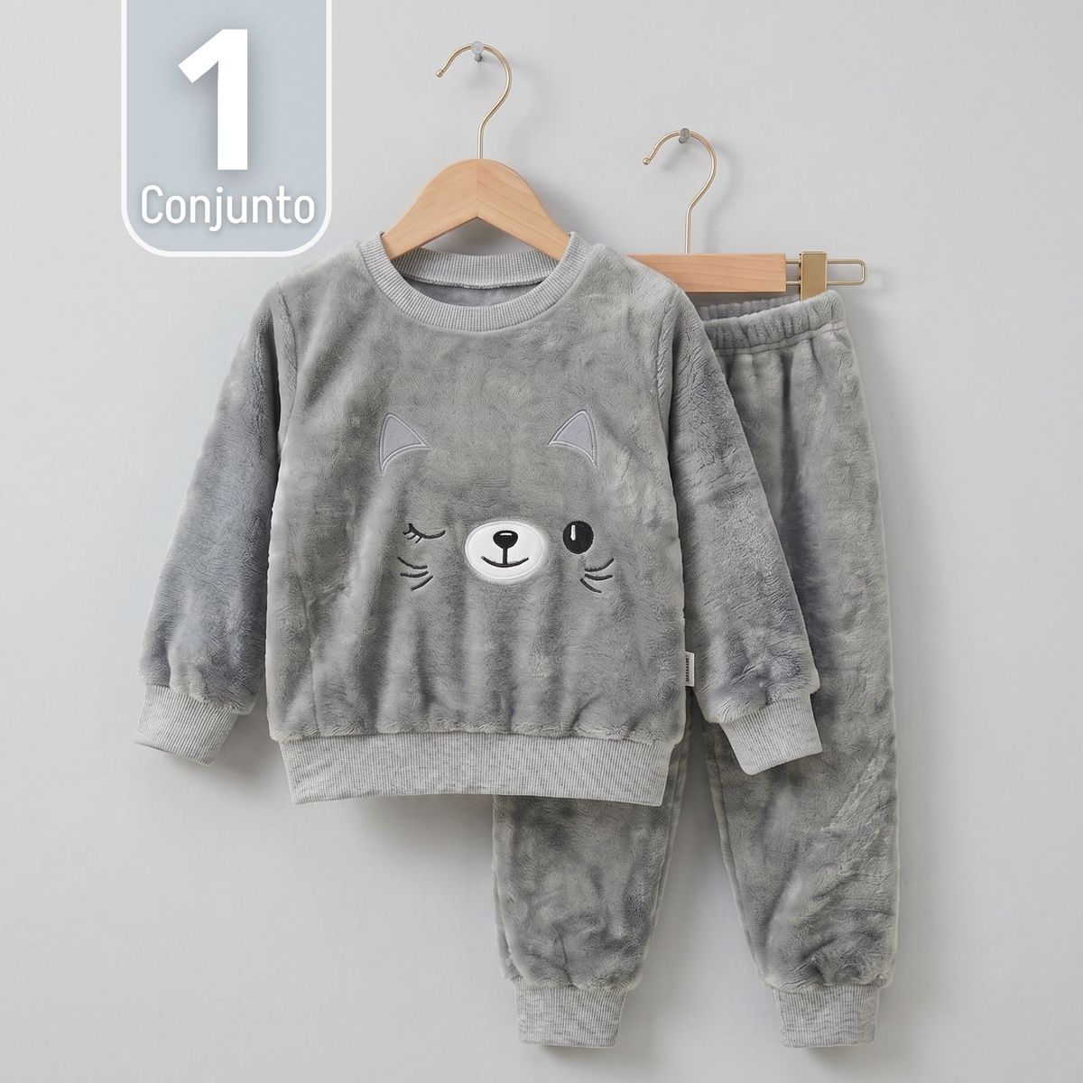 JUMP KIDS - Conjunto Buzo Polerón Frizado 2 Piezas Niño Bebe Corderito Liso Gris