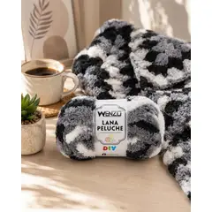 GENERICO - Lana Teddy Jaspeada Blanco Negro 80g Suave Para Tejer