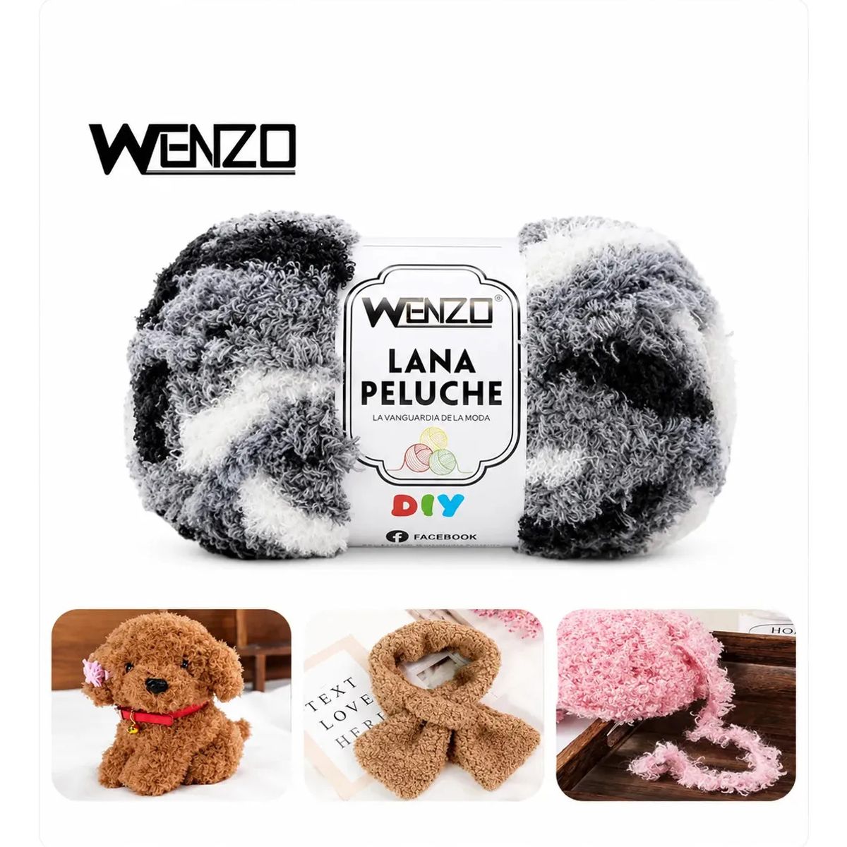 GENERICO - Lana Teddy Jaspeada Blanco Negro 80g Suave Para Tejer