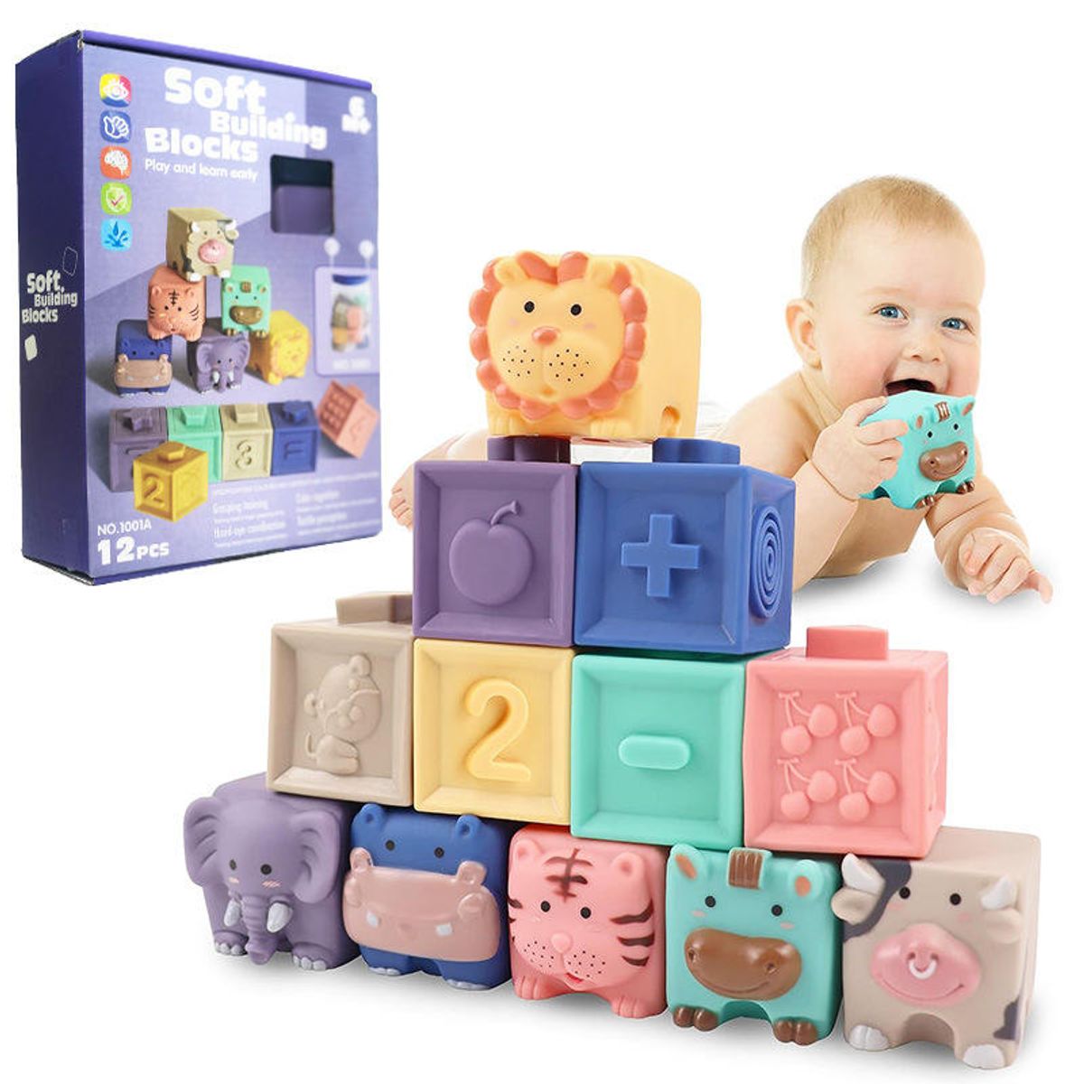 SENSIBLUE - Bloques Sensoriales de Silicona Bebé – Set 12 Apilables