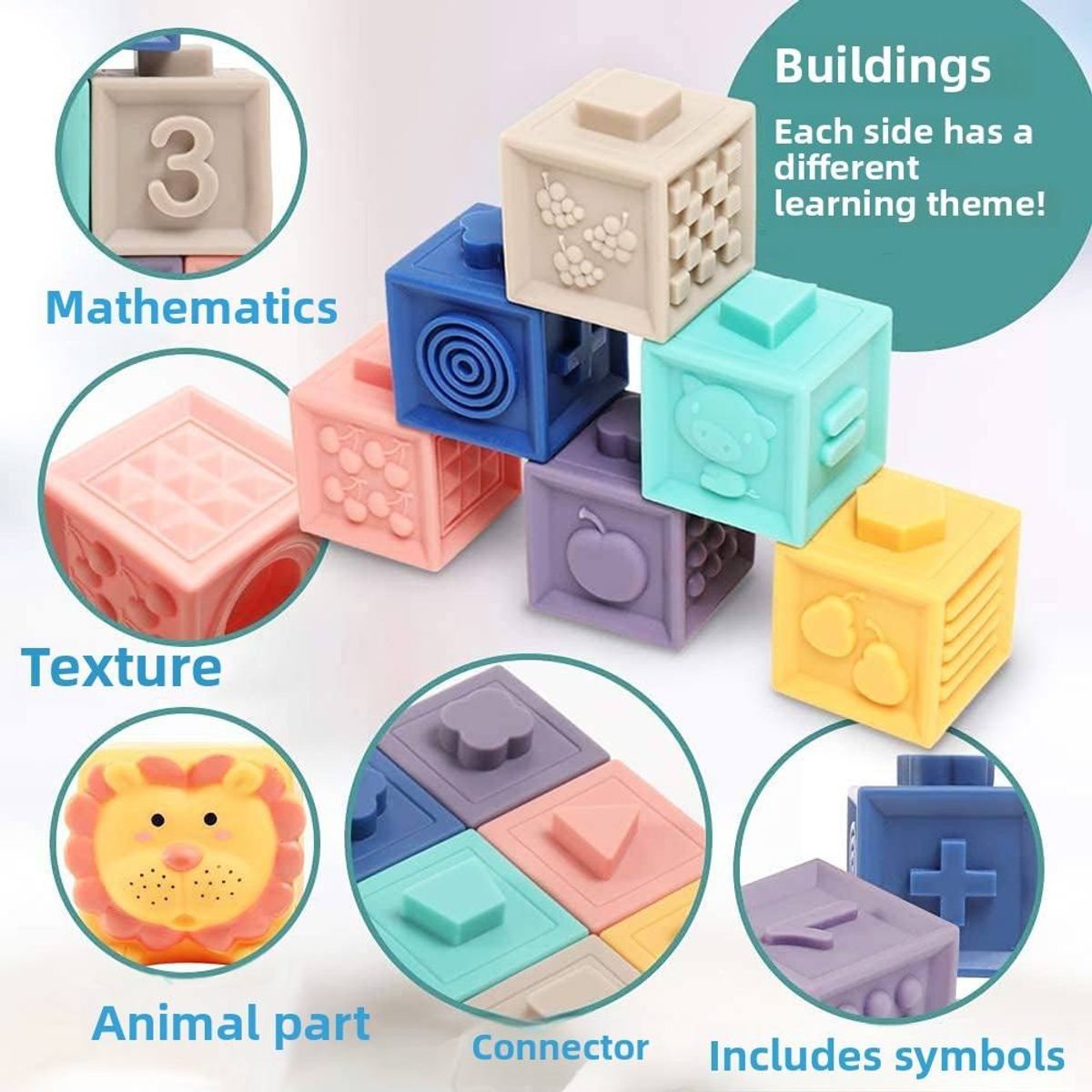 SENSIBLUE - Bloques Sensoriales de Silicona Bebé – Set 12 Apilables
