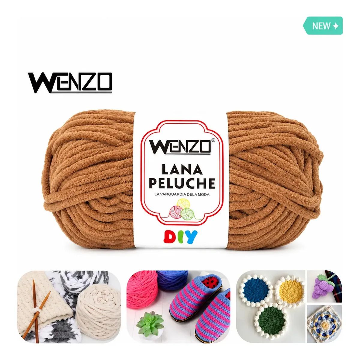 GENERICO - Lana Peluche Chenille Wenzo 90g Café Para Tejer Diy
