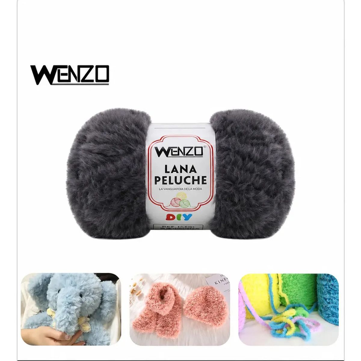 GENERICO - Lana Tipo Pelo De Conejo Gris Oscuro 80g Para Tejer Crochet