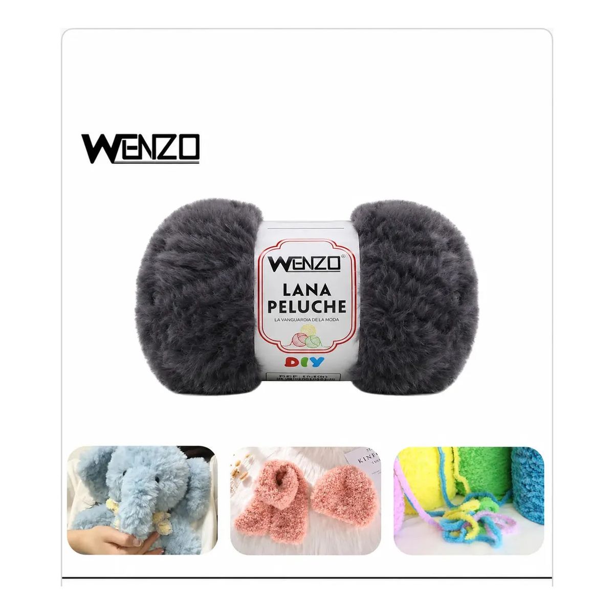 GENERICO - Lana Tipo Pelo De Conejo Gris Oscuro 80g Para Tejer Crochet