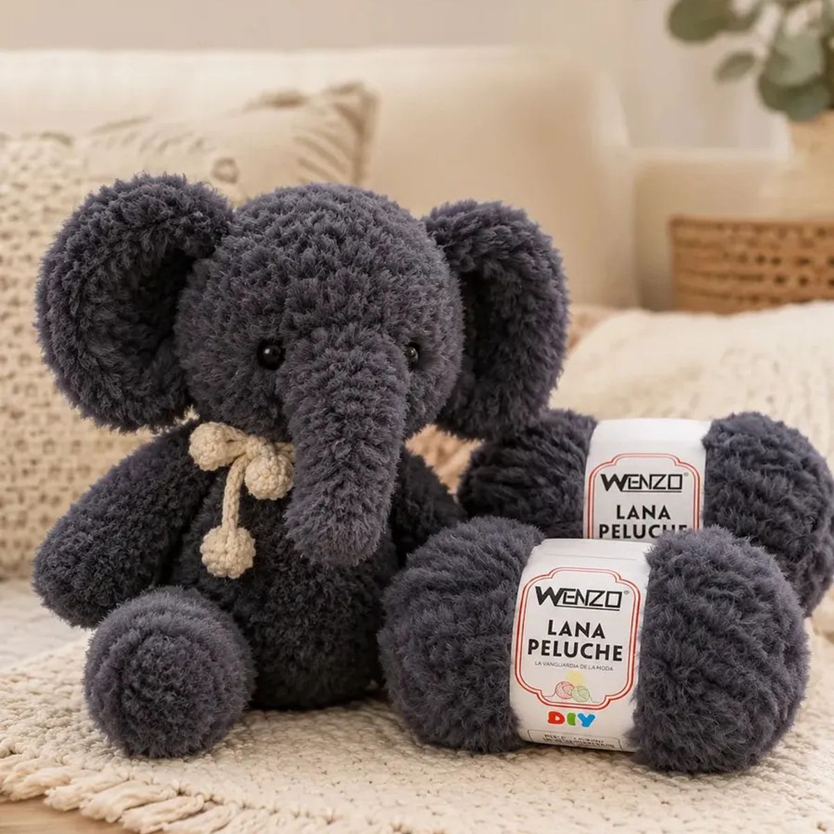 GENERICO - Lana Tipo Pelo De Conejo Gris Oscuro 80g Para Tejer Crochet