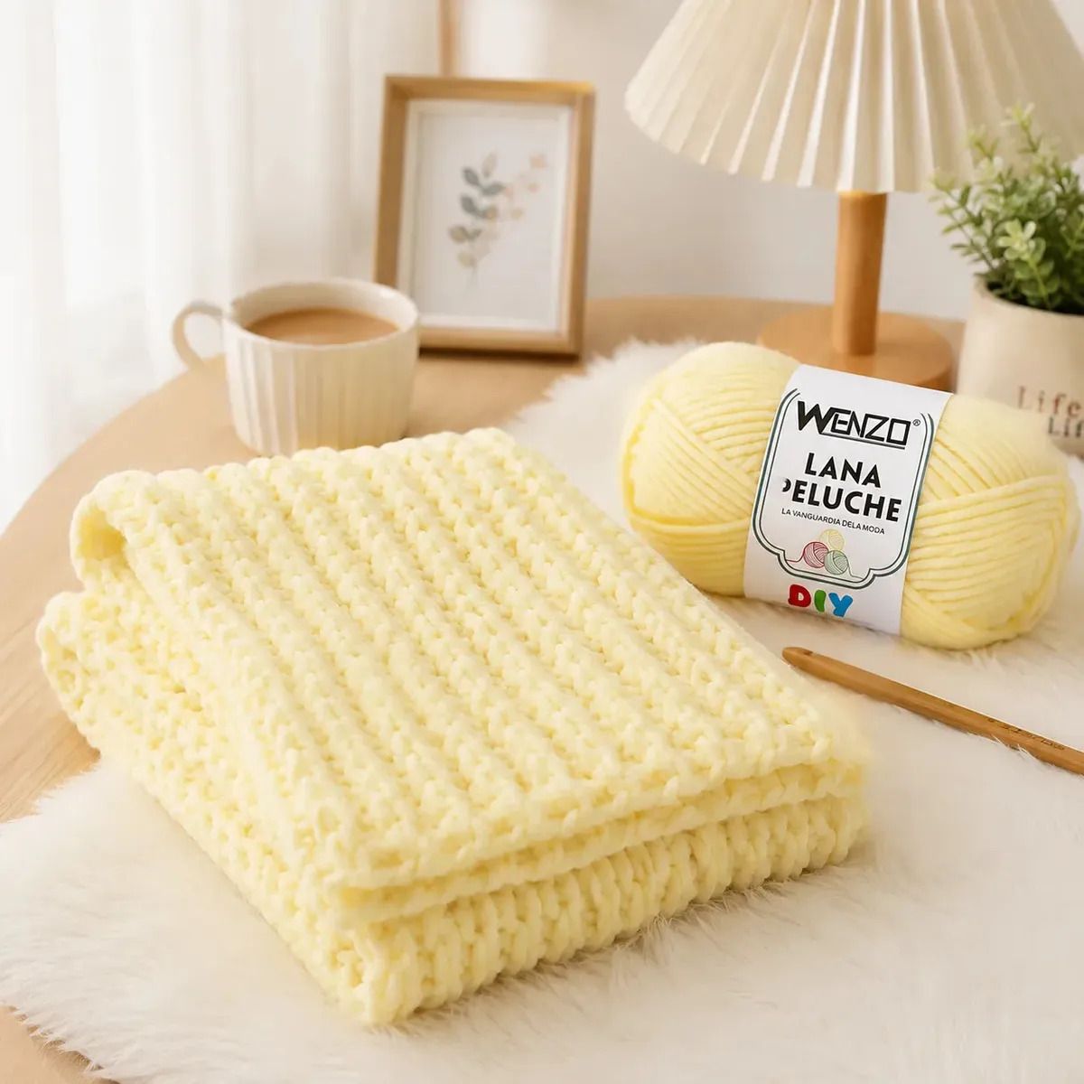 GENERICO - Lana Chenille Peluche Beige100g Suave Para Crochet Tejer Diy