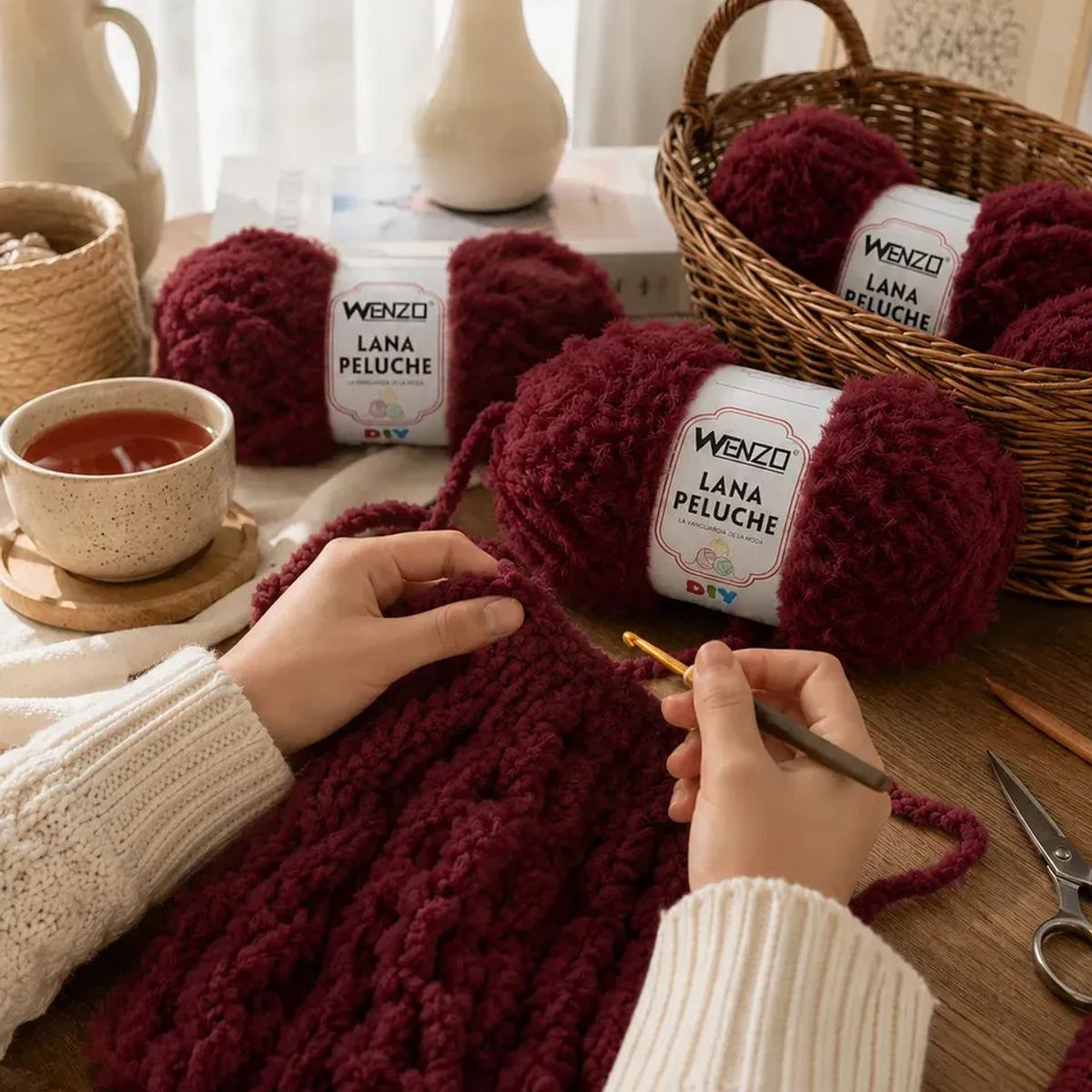 GENERICO - Lana Tipo Pelo De Conejo Burdeo 80g Para Tejer Crochet