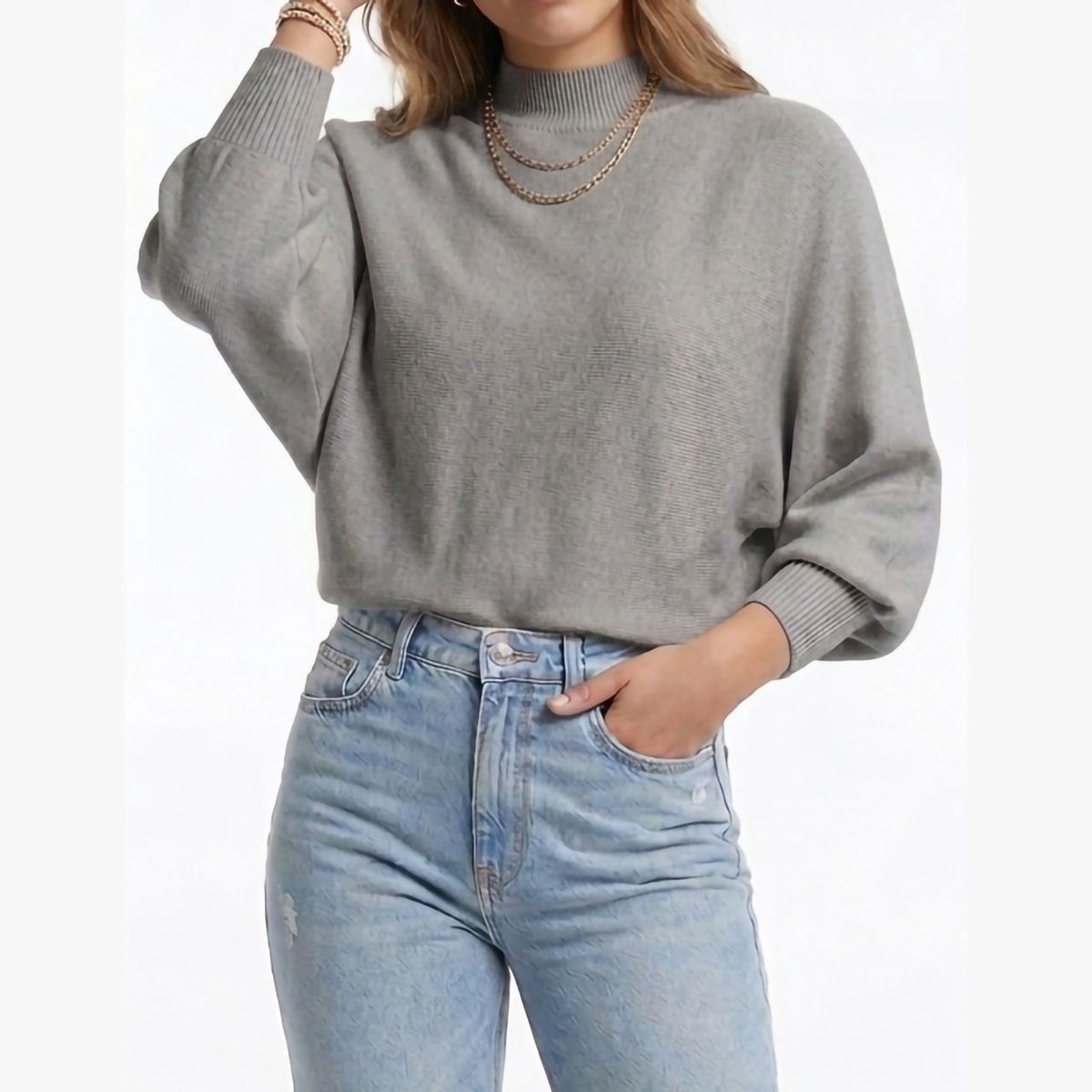 HIPSY SWIMWEAR - Sweater Pullover Mujer Manga globo colores