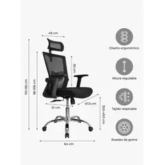 GENERICO - Silla de Escritorio Cuba Alta con Cabecero y Respaldo Ergonómico