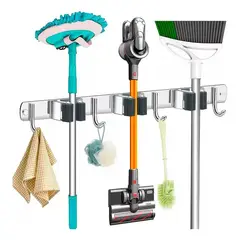 EVERSO - Organizador de Escobas de Pared con 4 Ganchos Acero Inoxidable