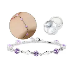 GENERICO - Pulsera con baño en Plata Fina 925 Amatista Lila Púrpura + caja Redonda