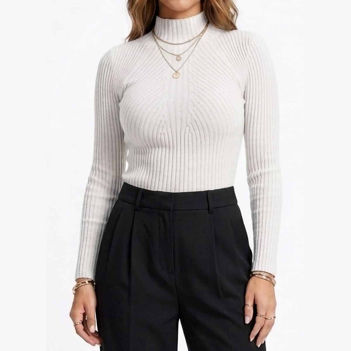 HIPSY SWIMWEAR - Sweater mujer Morley Cuello Alto con lineas Frontal