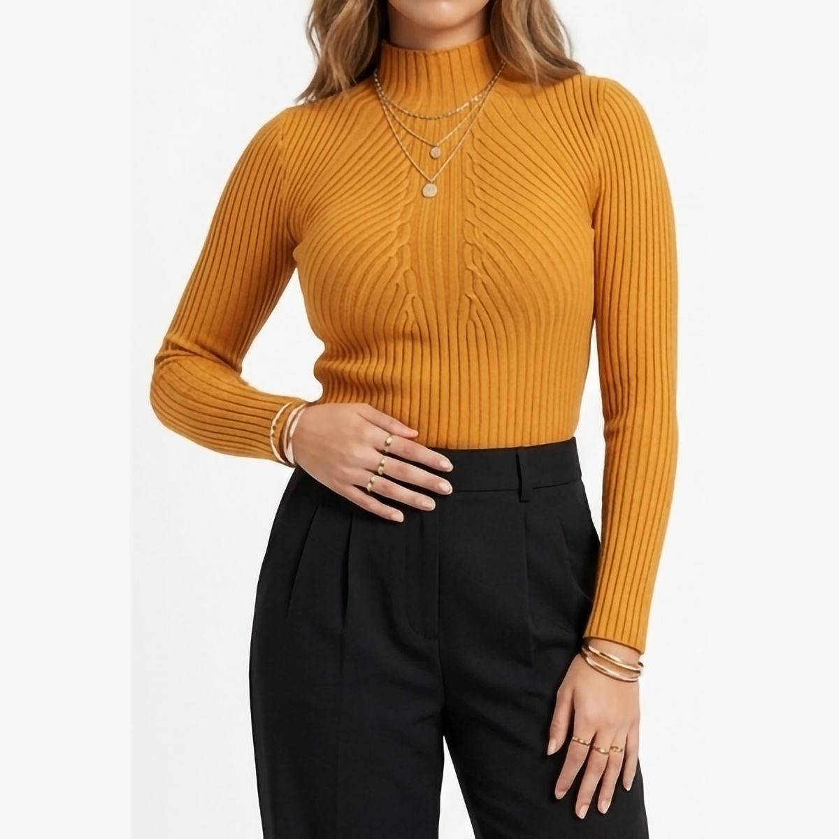 HIPSY SWIMWEAR - Sweater mujer Morley Cuello Alto con lineas Frontal