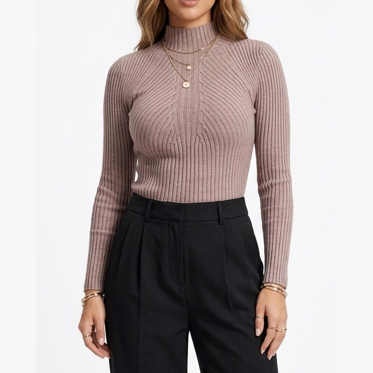 HIPSY SWIMWEAR - Sweater mujer Morley Cuello Alto con lineas Frontal