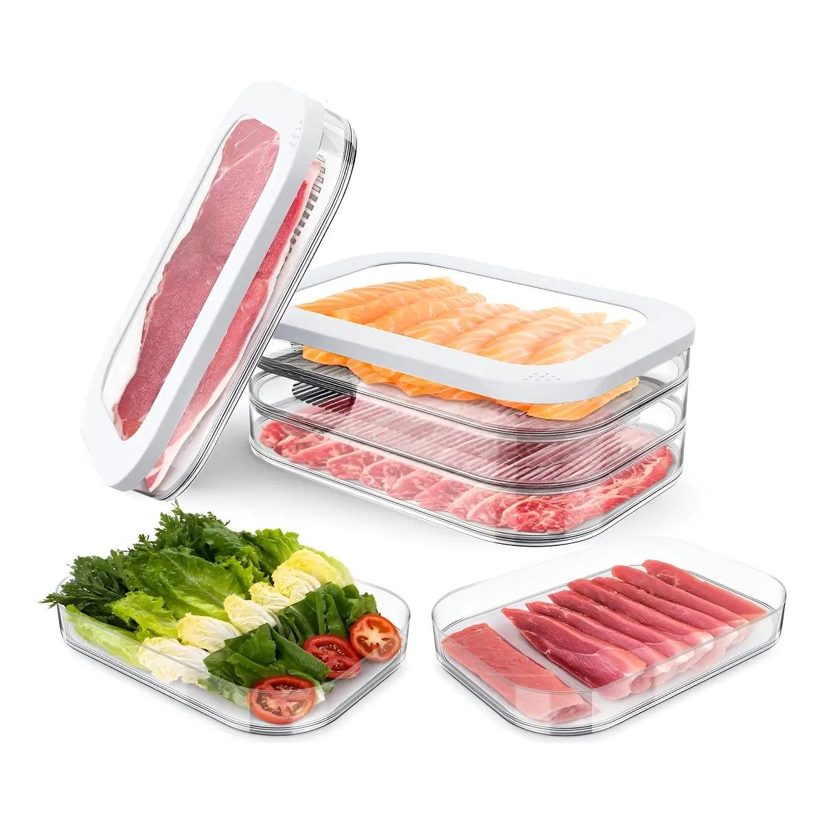 GENERICO - Contenedor para fiambrería ideal para quesos jamón ibéricos diseño apilables 3 niveles con tapa hermética BELUG