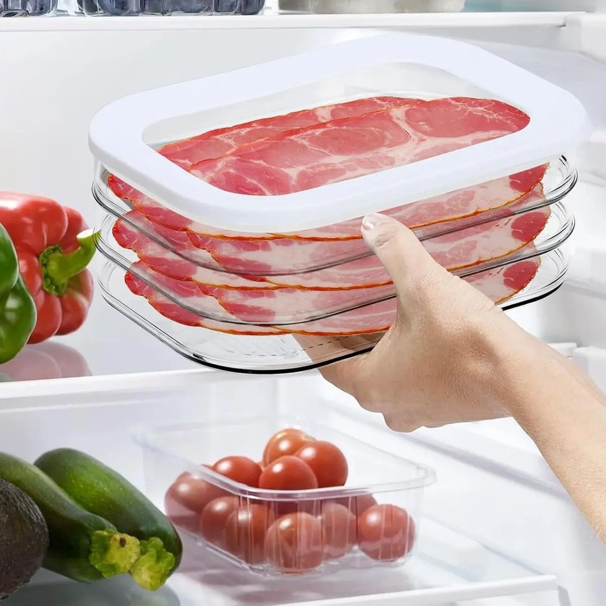 GENERICO - Contenedor para fiambrería ideal para quesos jamón ibéricos diseño apilables 3 niveles con tapa hermética BELUG