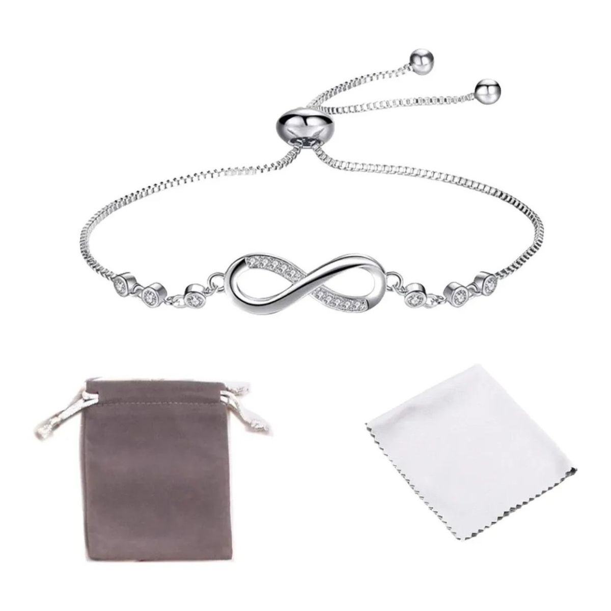 GENERICO - Pulsera diseño de Infinito Ajustable baño en Plata Ley S925 + Bolsa Y Paño
