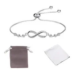 GENERICO - Pulsera diseño de Infinito Ajustable baño en Plata Ley S925 + Bolsa Y Paño