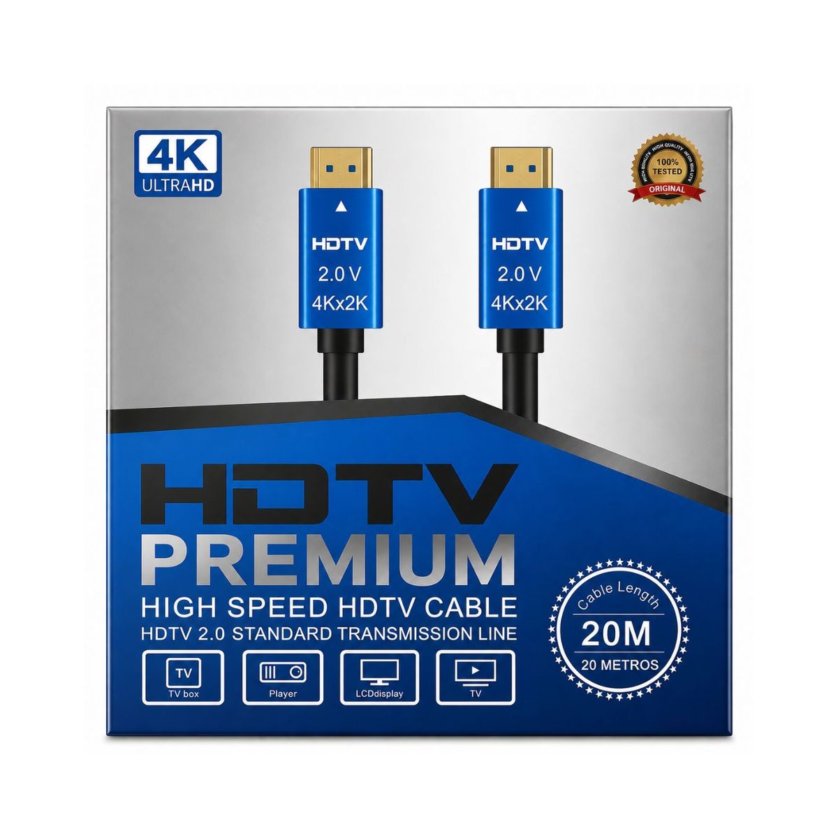 GENERICO - Cable HDMI 4k UHD 20 Metros Alta Velocidad V2.0