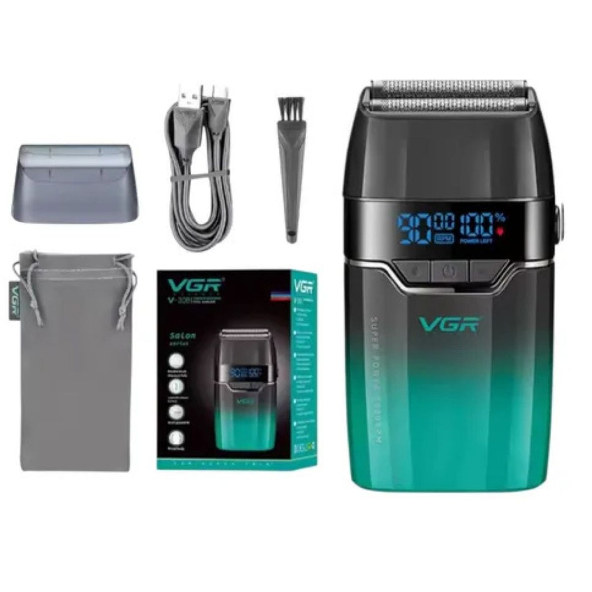 VGR - Afeitadora Profesional Shaver Vgr V-308 De 9000 Rpm Verde