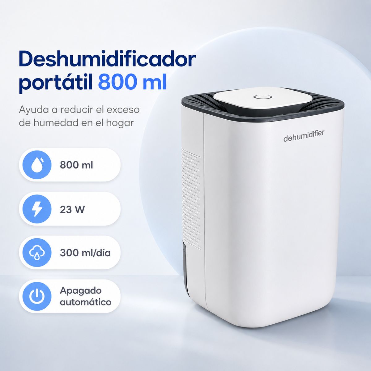 GENERICO - Deshumidificador De Aire Silencioso 800 ml Hasta 15 m²