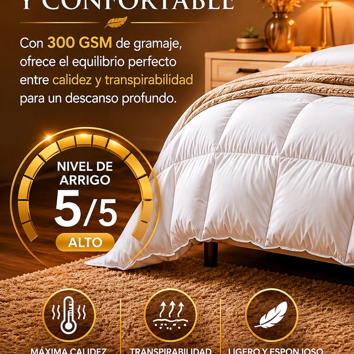 Plumon 2plaza Invierno Premium  90% pluma de pecho ganso Certificado, marca BIANCOBELO - Foto 2