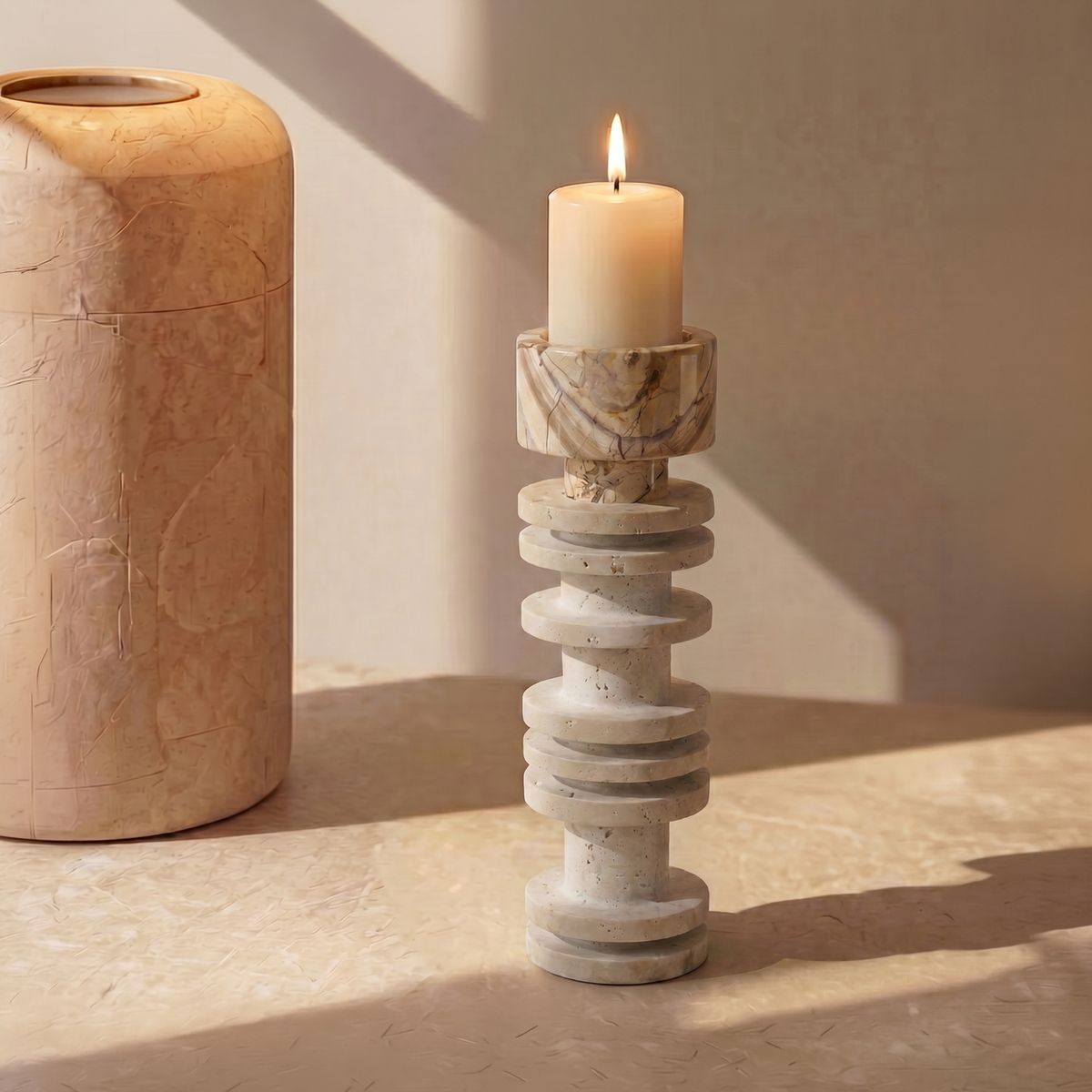 SANTU HOME & DECO - Candelabro Torre Travertino Column Otto Anelli